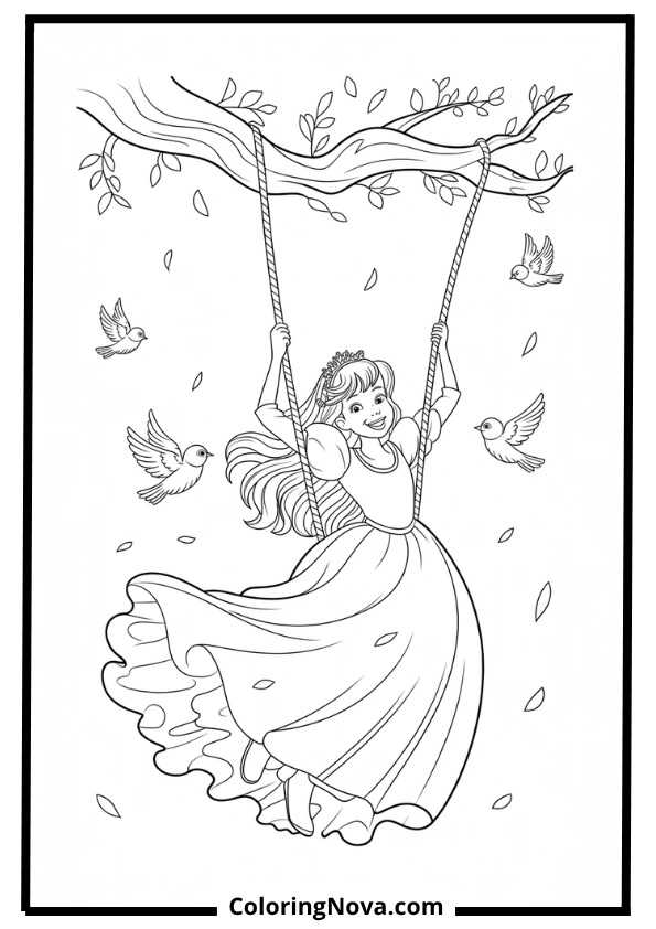 Swing in the Garden Coloring Page