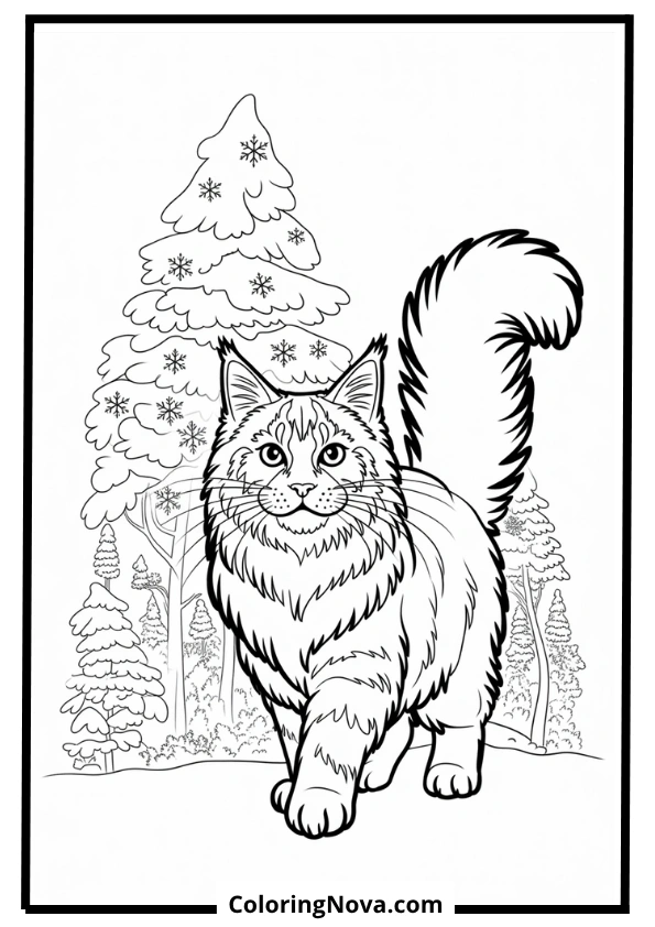 Tabby Cat on Backyard Deck Coloring Page