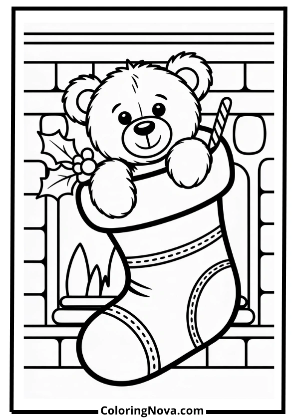 Teddy Bear in a Stocking Coloring Page