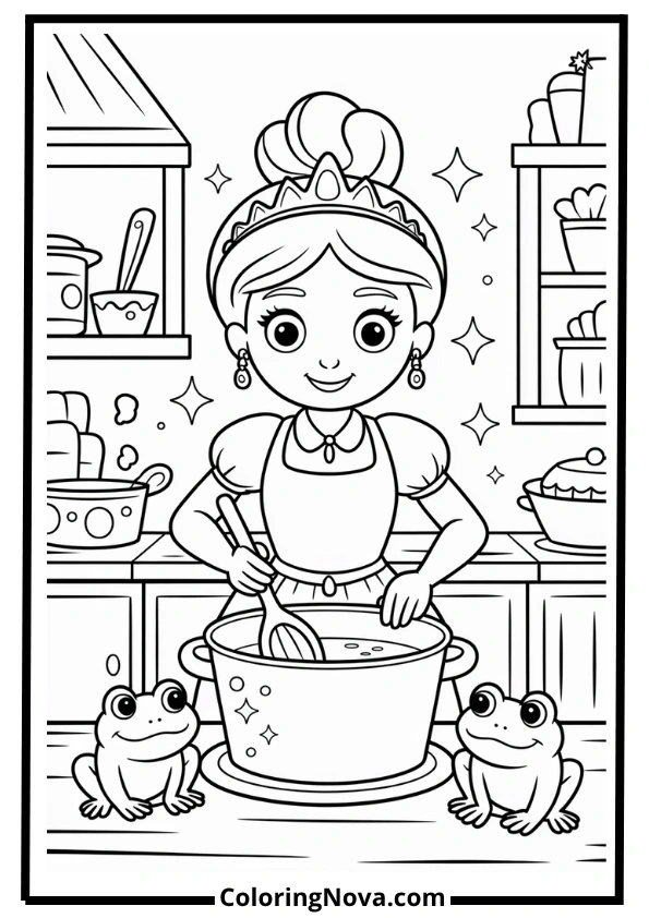 Tiana Magical Kitchen Scene Coloring Page