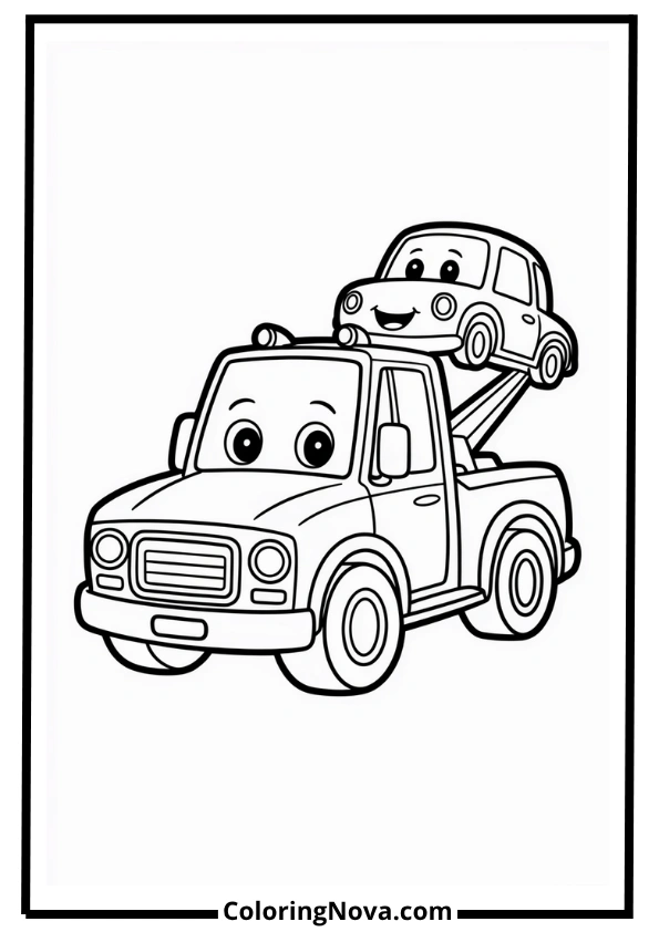Tow Truck with Smiling Car Coloring Page
