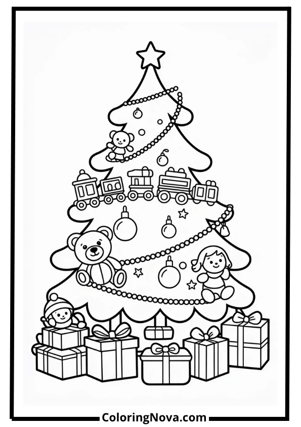 Toys Under the Tree Coloring Page