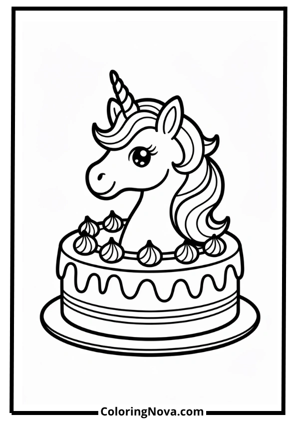 Unicorn Birthday Cake Coloring Page