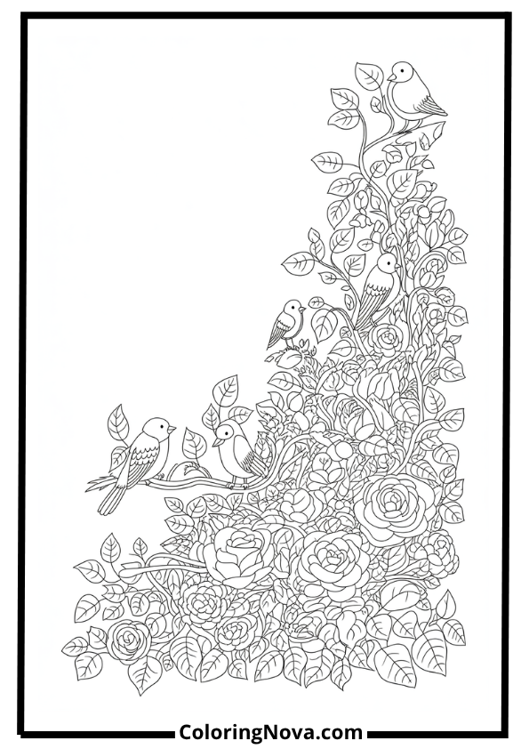 Wildflower Vines Border Corner Coloring Page