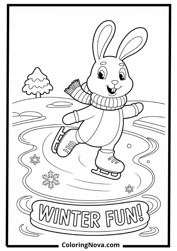 Winter Bunny Ice Skating Coloring Page