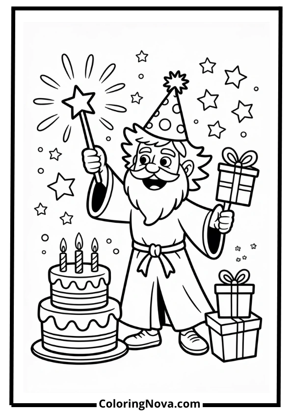 Wizard Birthday Coloring Page
