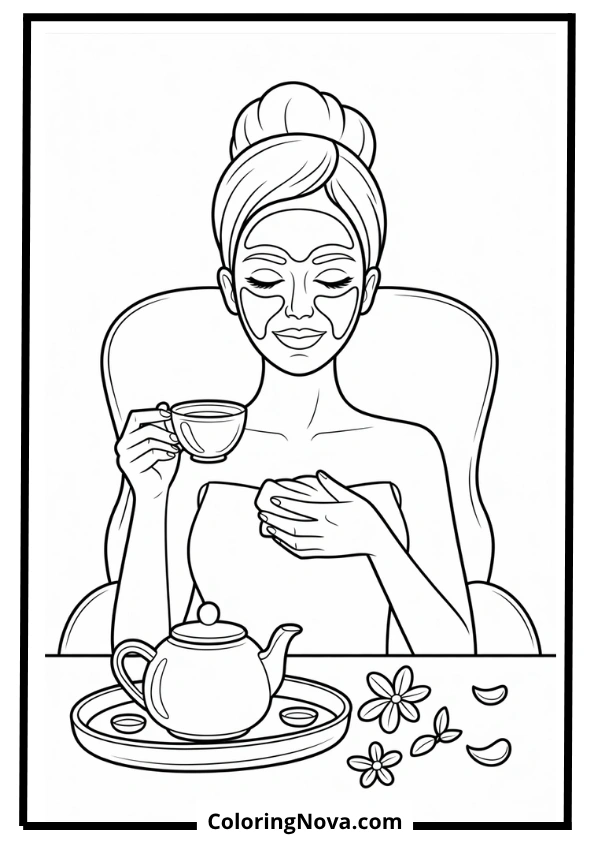 Woman Enjoying Spa Day with Face Mask Coloring Page