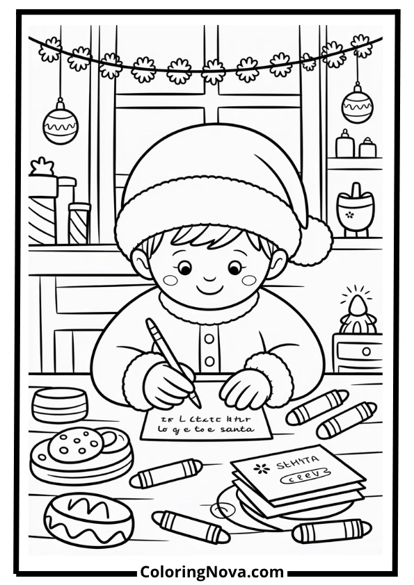 Writing Letters to Santa Coloring Page