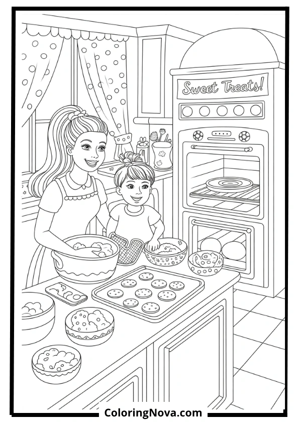 barbie baking cookies coloring page