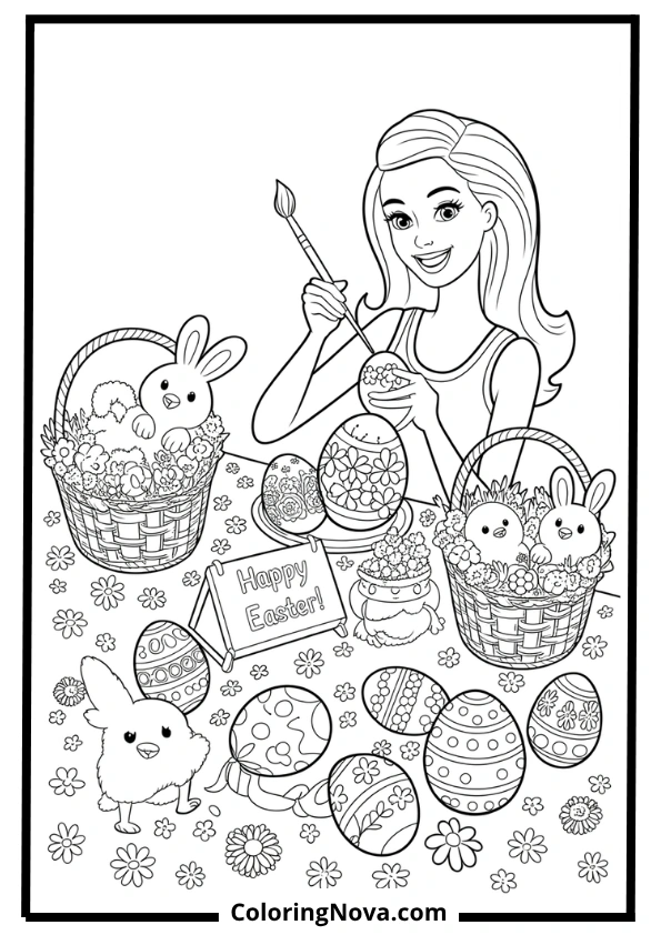 barbie easter egg painting coloring page