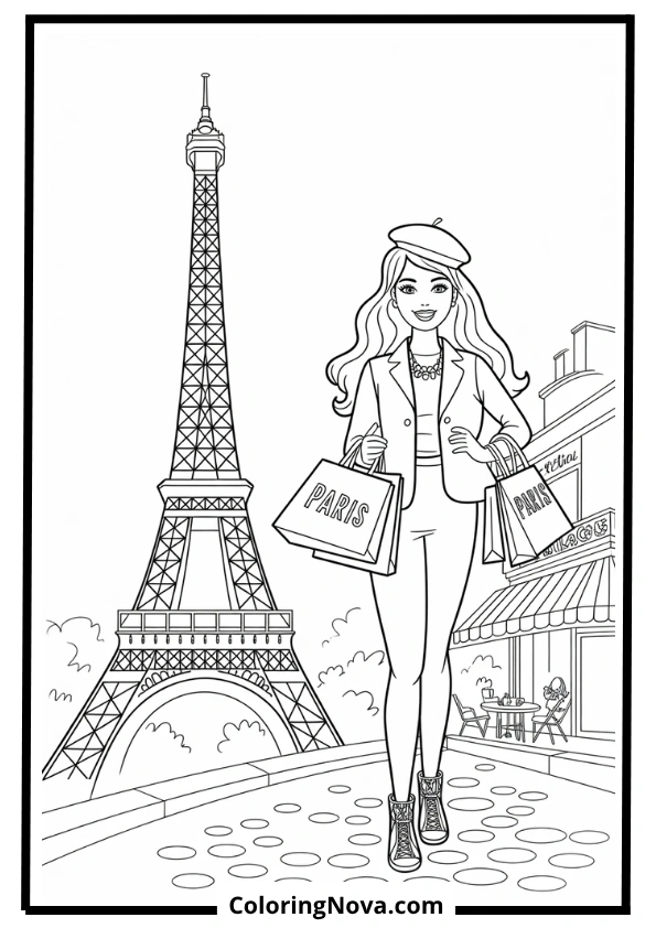 barbie in paris eiffel tower coloring page
