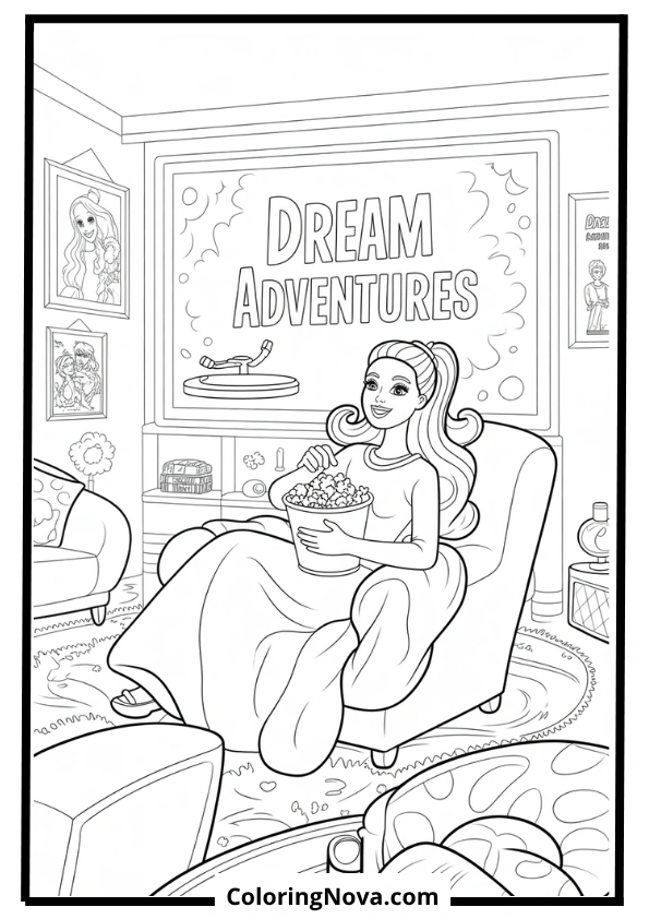 barbie movie night coloring page