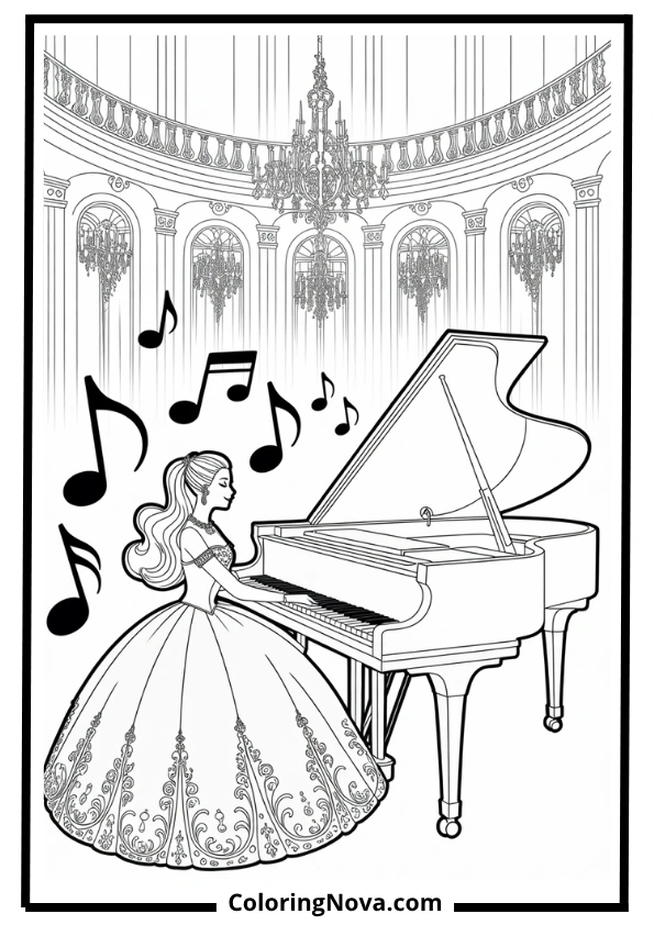 barbie playing piano coloring page