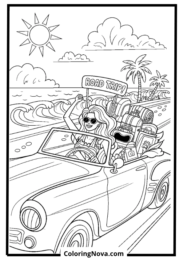 barbie road trip convertible coloring page