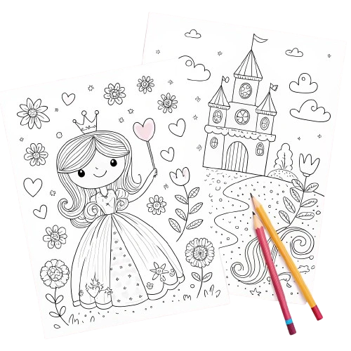 Children's coloring pages - princess coloring sheets with colored pencils