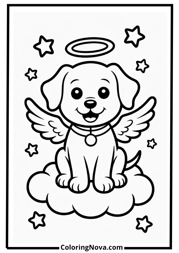 Angel Dog on Cloud Coloring Page