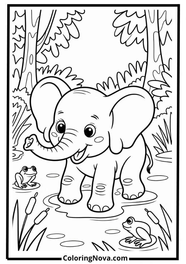 Baby Elephant Jungle Clearing Coloring Page