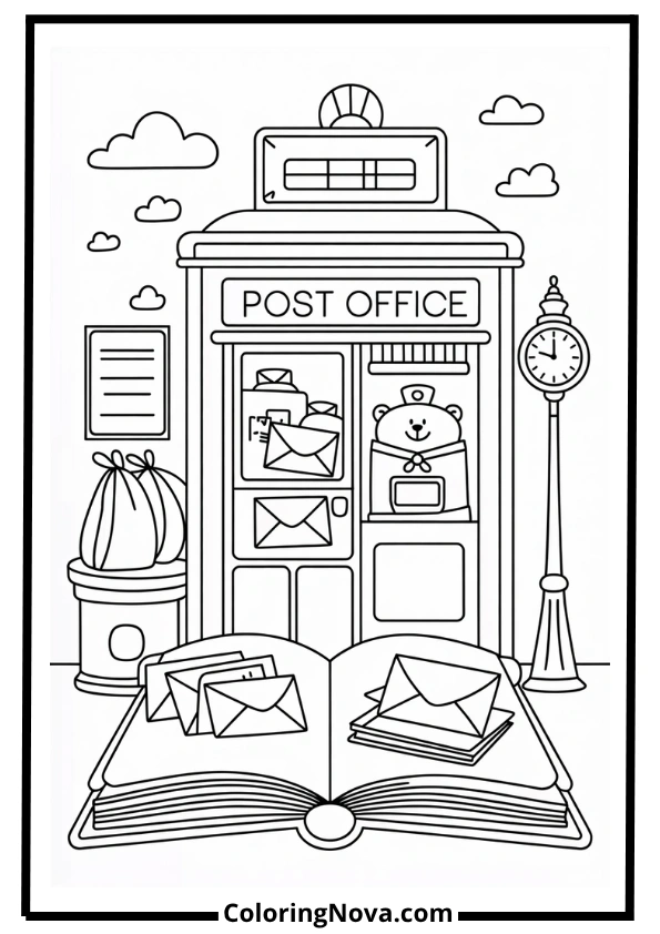 Bear Post Office in a Book coloring page