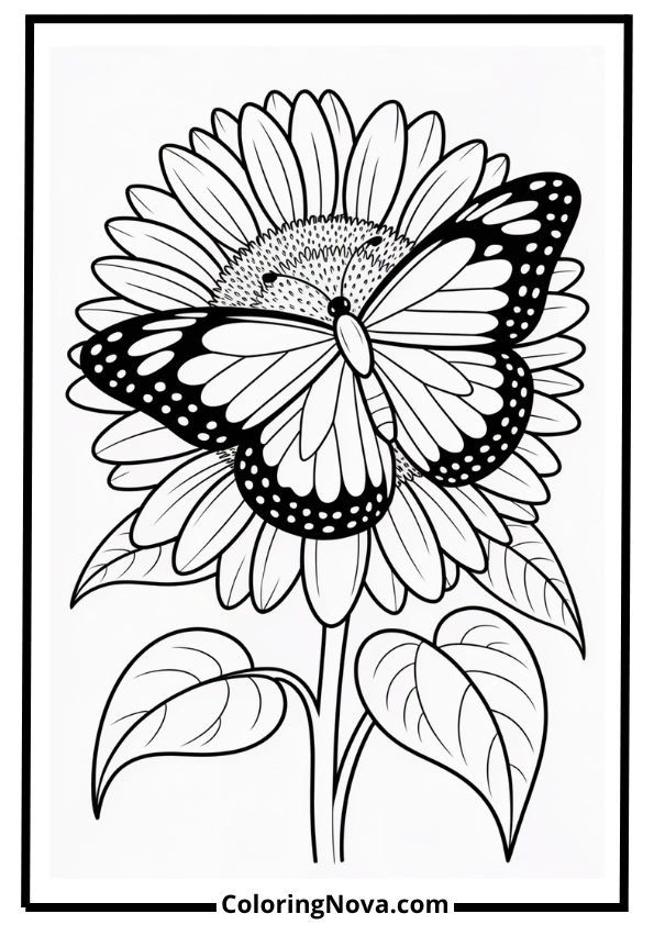 Butterfly On Sunflower Coloring Page