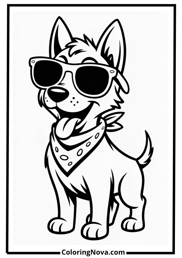 Cool Dog with Sunglasses Coloring Page