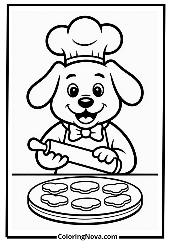 Dog Chef Baking Cookies Coloring Page
