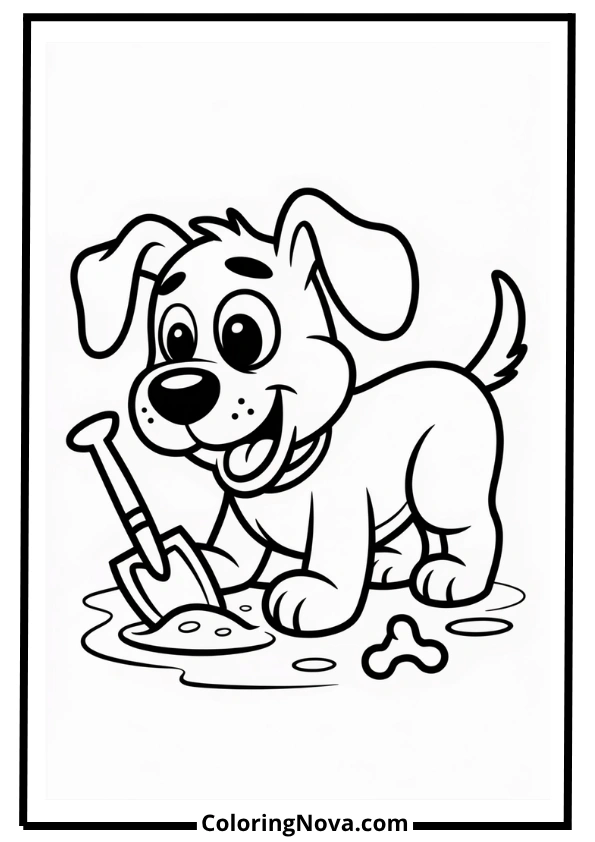 Dog Digging in Sandbox Coloring Page