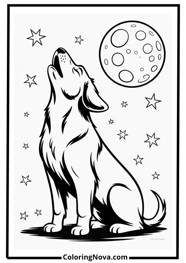 Dog Howling at the Moon Coloring Page
