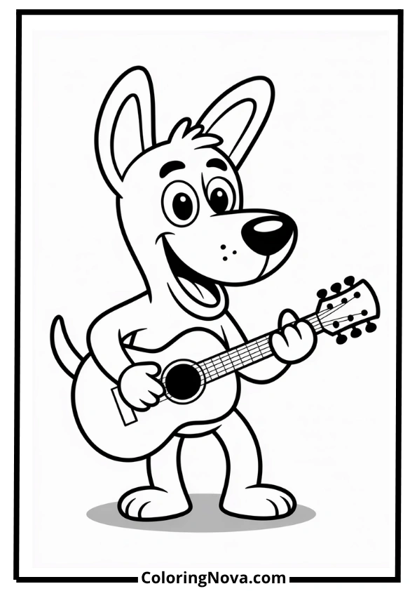 Dog Playing Guitar Coloring Page