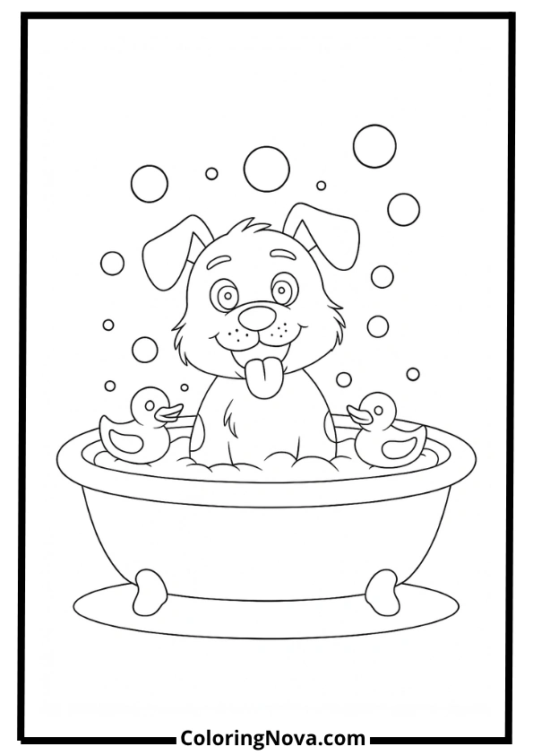 Dog Taking Bubble Bath Coloring Page