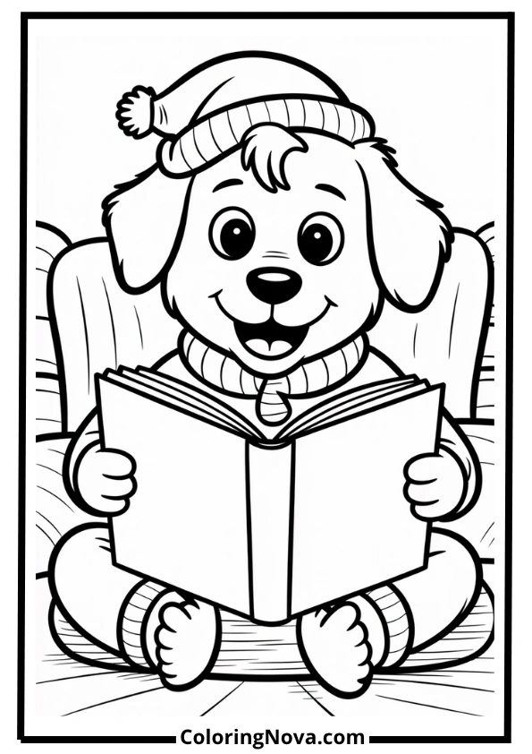 Dog in Pajamas Reading Story Coloring Page