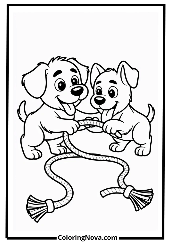 Dogs Playing Tug-of-War Coloring Page