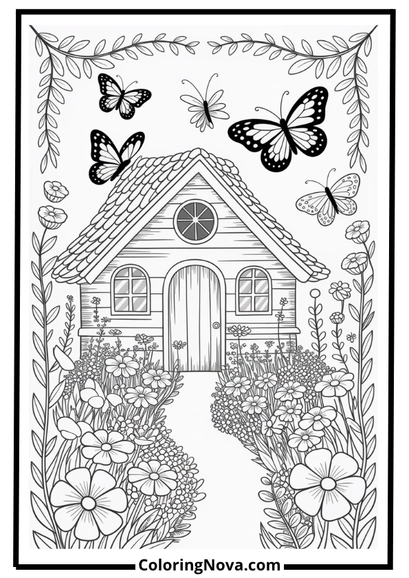 Enchanted Garden With Butterflies Coloring Page