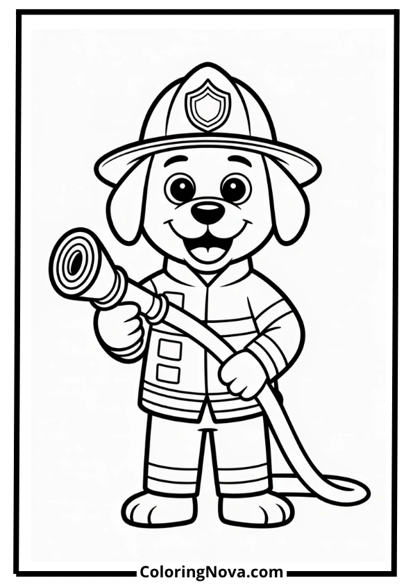Firefighter Dog with Hose Coloring Page