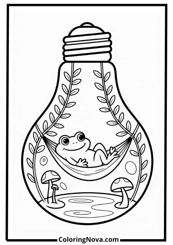Frog Garden in a Lightbulb coloring page