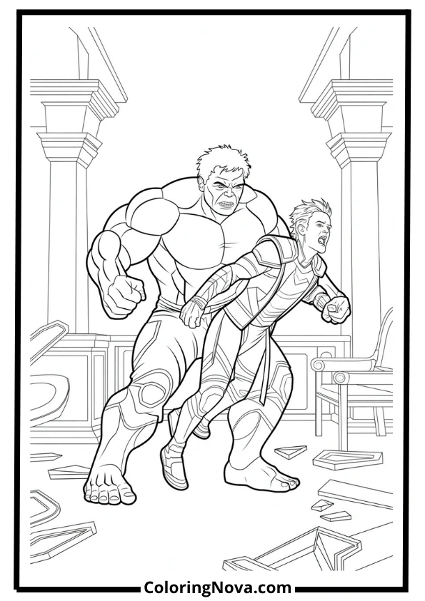Hulk vs. Loki Coloring Page