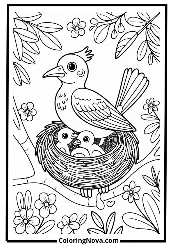 Jungle Bird and Nest Coloring Page