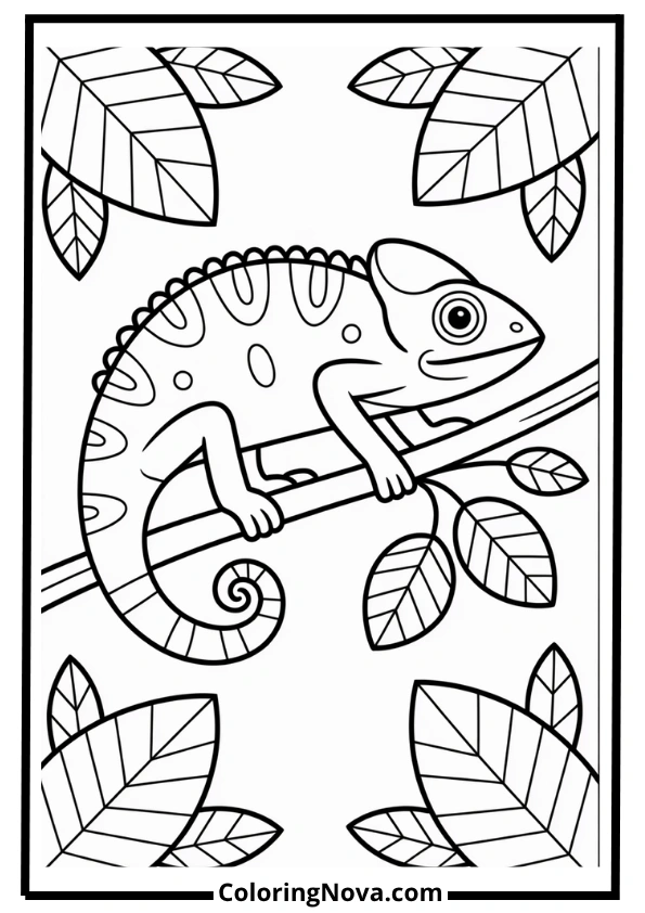 Jungle Chameleon on Vine Coloring Page