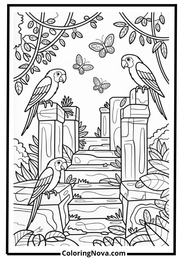 Jungle Ruins with Vines Coloring Page