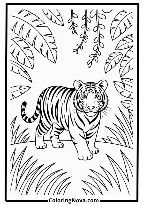 Jungle Tiger Scene Coloring Page