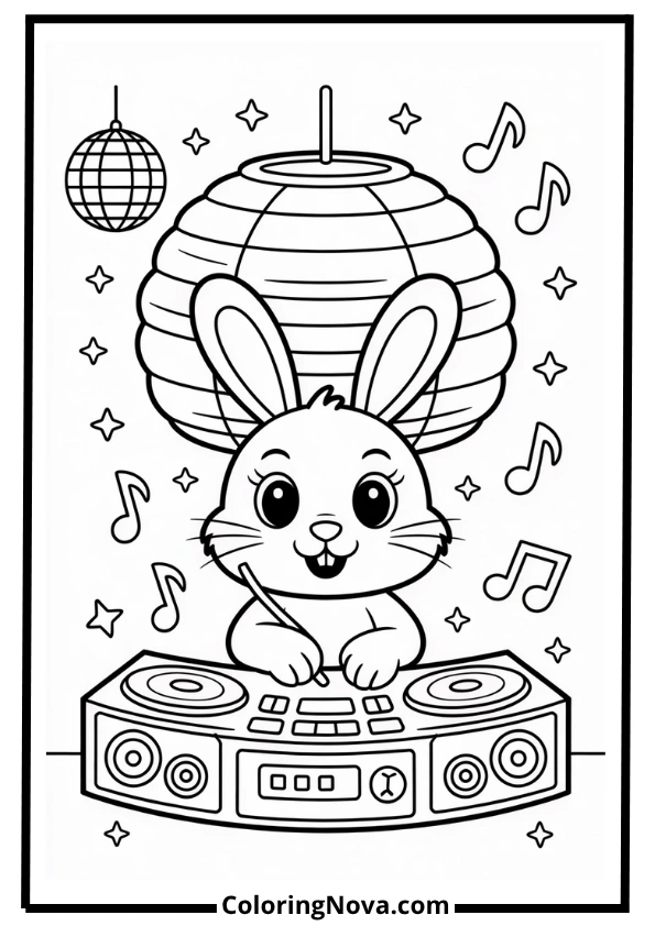 Lantern Music Studio with Bunny DJ coloring page