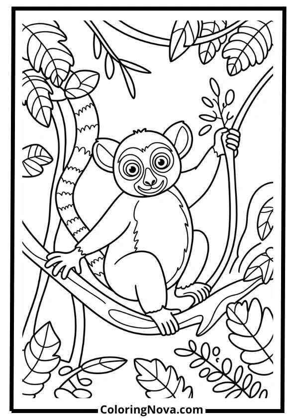 Lemur in Vines Coloring Page