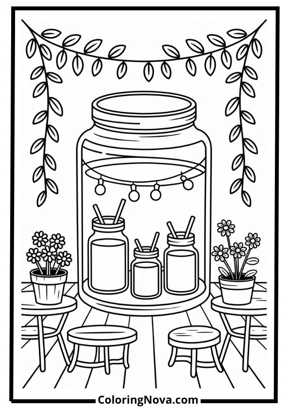 Mini Garden Café in a Candle Jar coloring page