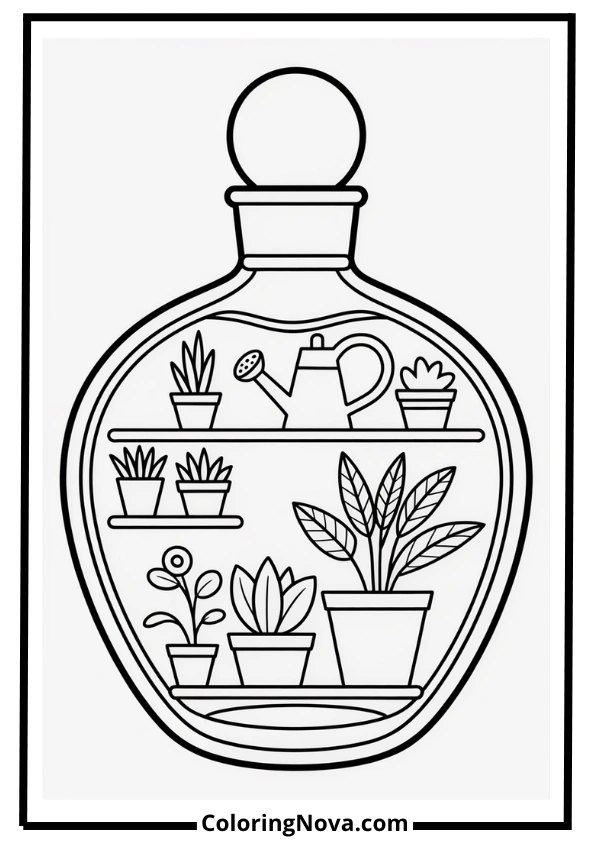 Mini Greenhouse Inside a Perfume Bottle coloring page