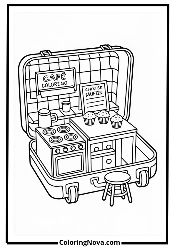 Mini Kitchen Café in a Suitcase coloring page