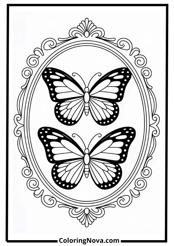 Ornate Mirror With Butterflies Coloring Page
