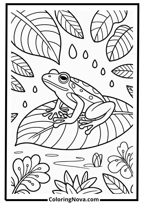 Rainforest Frog on Leaf Coloring Page