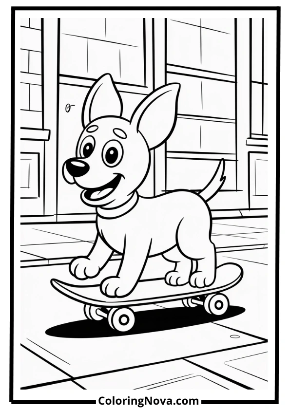Skateboard Dog Coloring Page