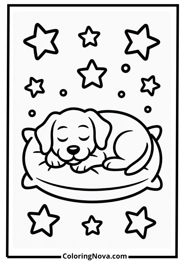 Sleeping Dog with Stars Coloring Page