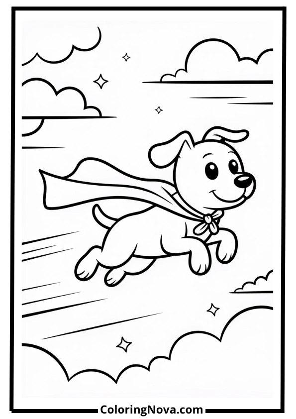 Superhero Dog Flying Coloring Page