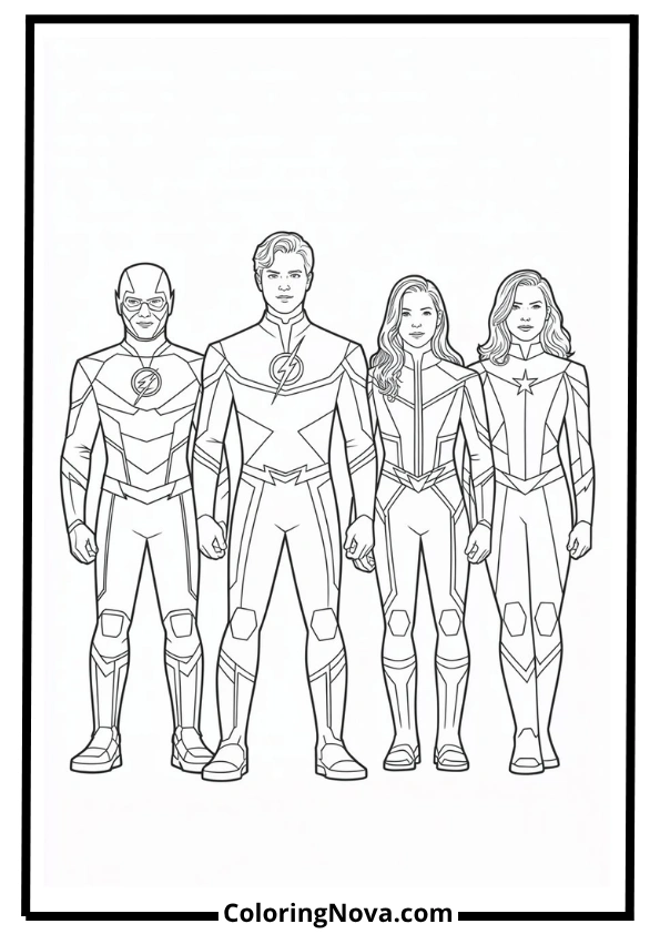Team Flash in Action Coloring Page